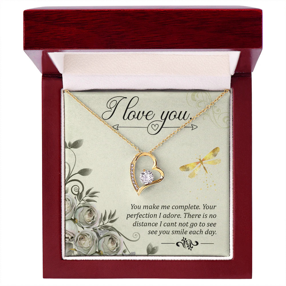 Girlfriend Love You Forever Love CZ Heart Necklace Yellow Gold Luxury Box